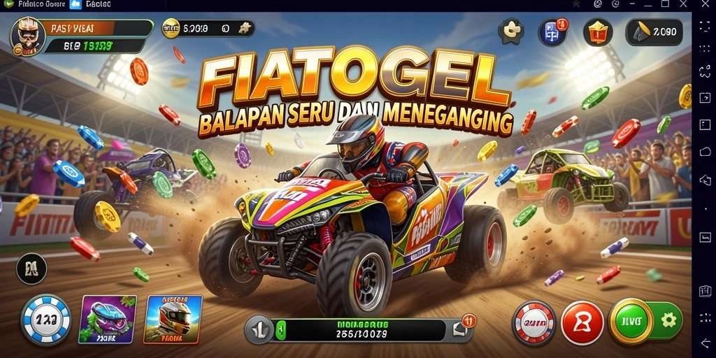 Tangkapan layar gameplay FIATOGEL menampilkan aksi balapan yang mendebarkan.