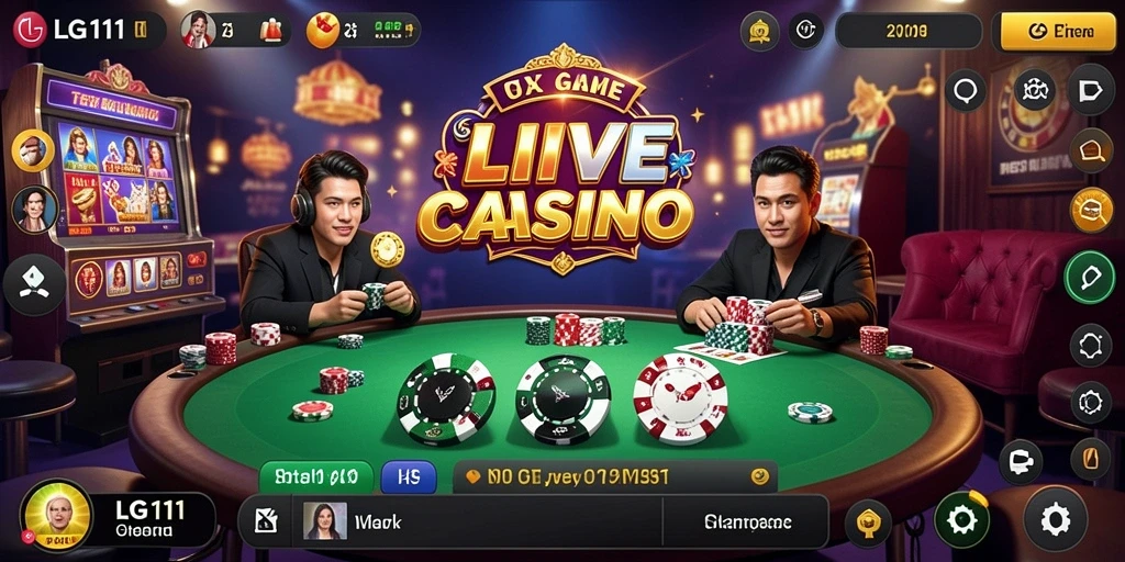 Screenshot utama LG111 menampilkan dealer live dan suasana permainan kasino.