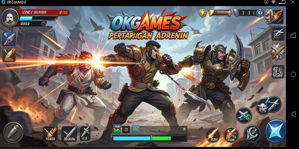 Tampilan gameplay OKGAMES menegangkan dengan aksi bertempur yang seru.