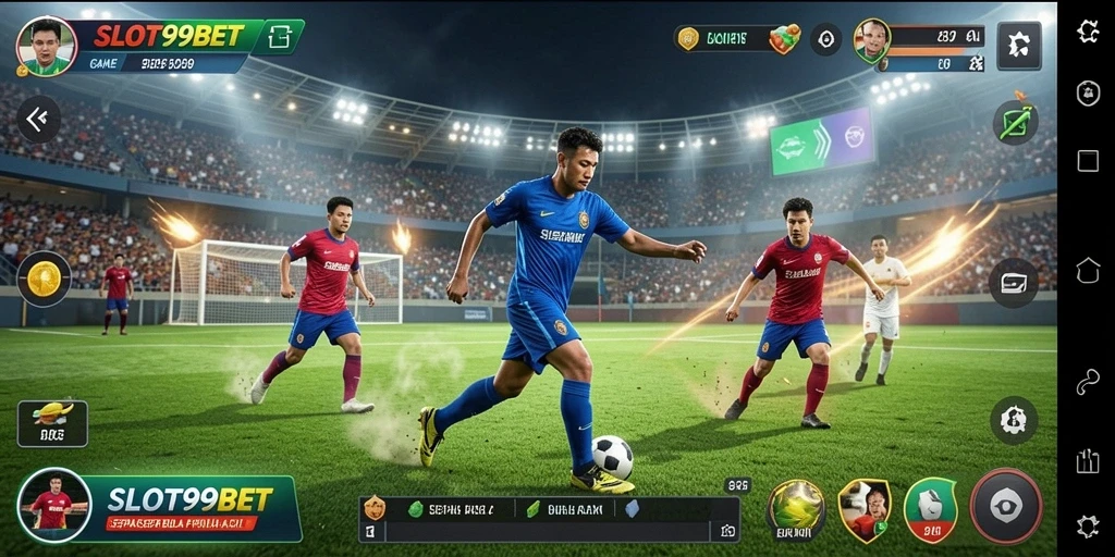 Gameplay SLOT99BET menampilkan aksi sepak bola yang mendebarkan.