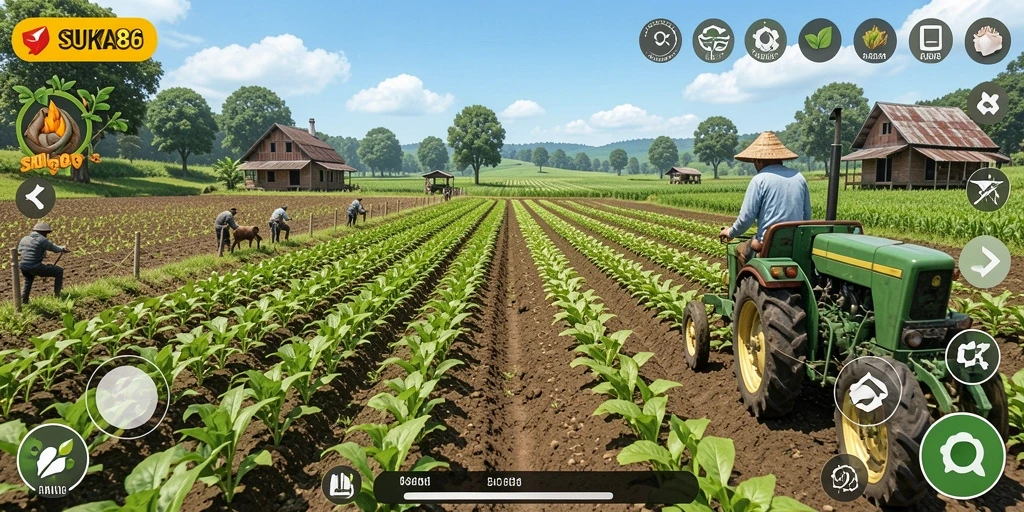 Tampilan gameplay seru dalam SUKA86 dengan kebun yang subur.