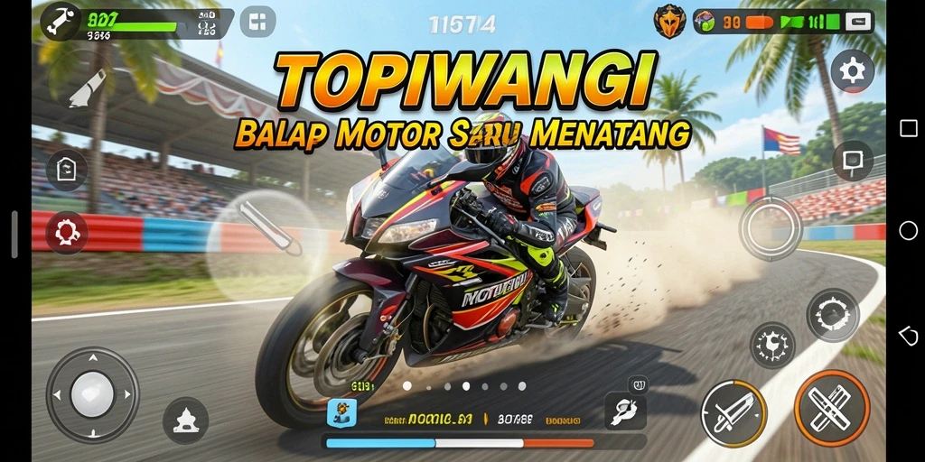 Gameplay seru di TOPIWANGI dengan balapan motor yang mendebarkan.
