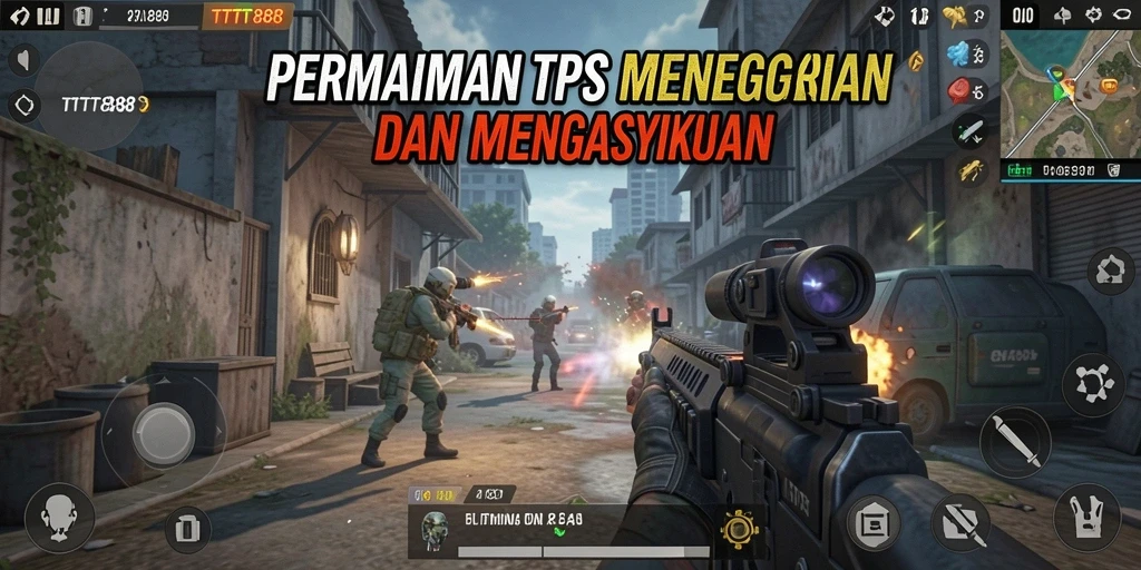 Screenshot utama TTT888 menampilkan aksi intens dalam gameplay TPS.